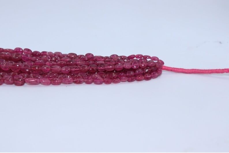 Natural Tormaline Smooth Oval Beads 5x7-6x8MM Rubellite Shaded Oval Beads Strand for Jewelry Making