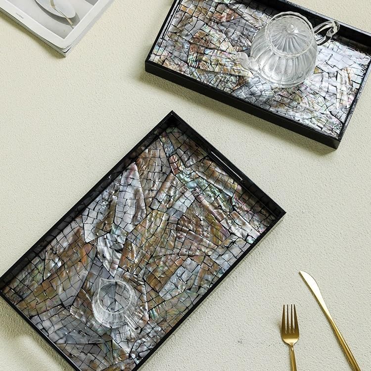 Tray Decor European Coffee Table Shell Tea Tray Home Decoration Fruit Tray Skin Care Jewelry Storage Tray Food Tray(B,Medium)