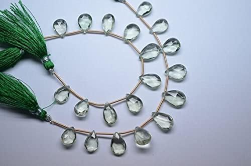2 Strands AA 6 Inch Strand 9x13-9x16mm Natural Green Amethyst Faceted Pear Briolette Beads Strand