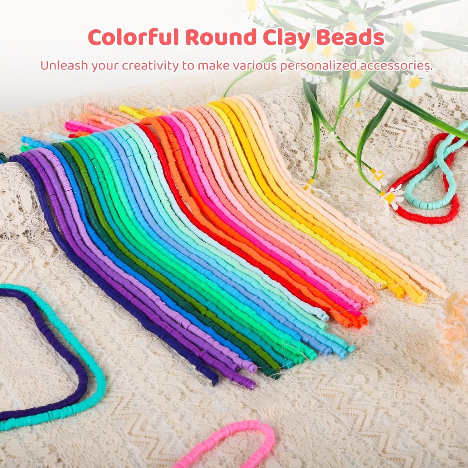 100 Strings of 38000 Flat Clay Spacer Beads, Colorful Heishi Disc Beads for DIY Jewelry Making, Ideal for Crafting Necklaces, Bracelets, and Earrings