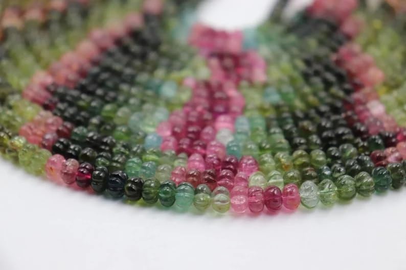 Tourmaline Smooth Carving Melon Shape Beads, 7-12mm AAA+ Quality Multi Tourmaline Melon Carved Beads for Making Jwelery
