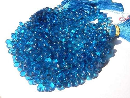 13 inch natural beads strand of 8x6-9x7mm smooth drop blue mystic quartz gemstone briolletes beads for DIY jewelry - necklace, bracelet, earring, ring.
