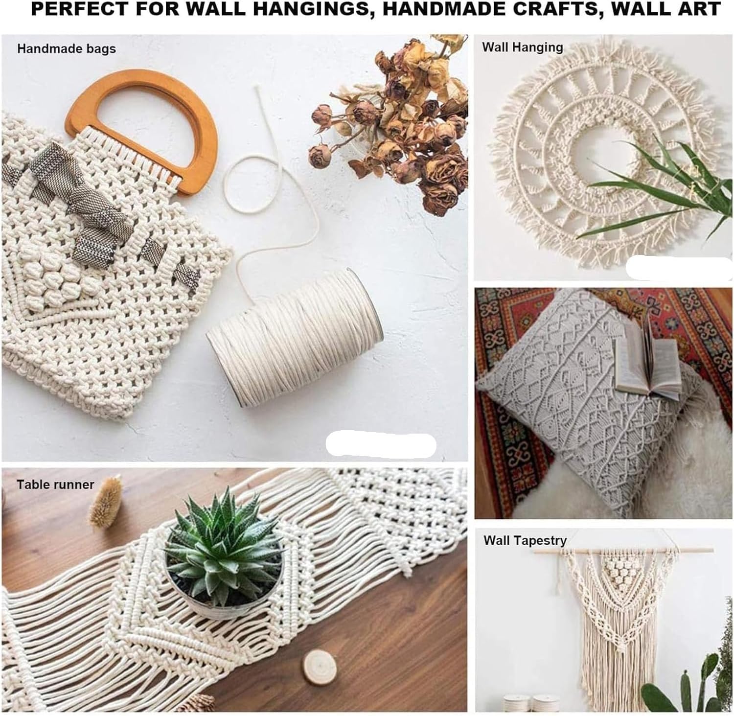 Cotton String Ball, Elastic cord, thread beading string,Macrame Cord Natural Cotton Rope 300 m,Macrame Rope 4 Strand Twisted Soft Cotton Cord 3mm/4/5mm/6, Home DIY Crafting Decoration Decking Rope,Bei