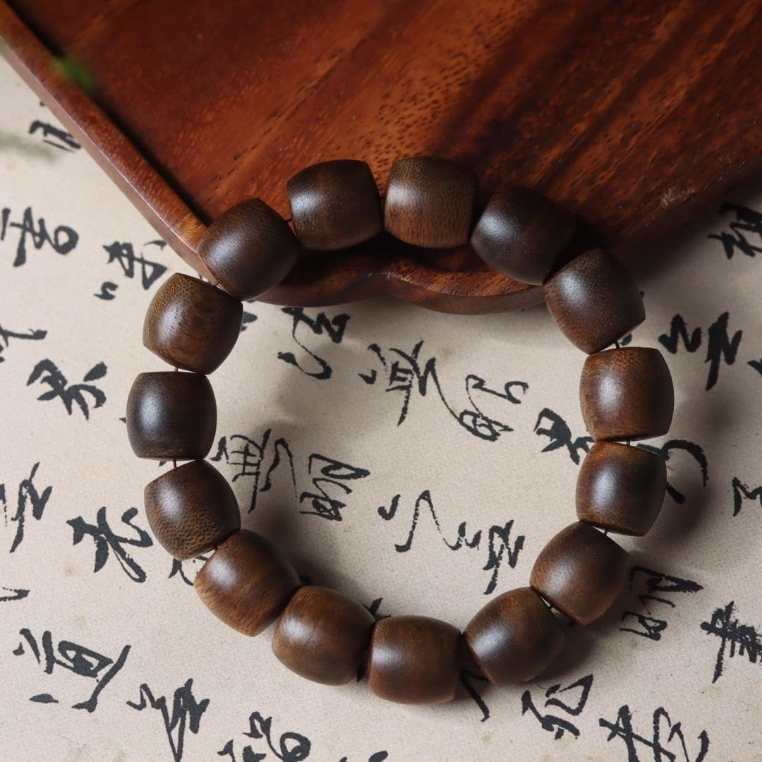 Hainan Green Agarwood Full Oil Sinking Grade Drum Bead 14mm*15 Pieces Sweet Floral Honey Scented Bracelet Candy Knot