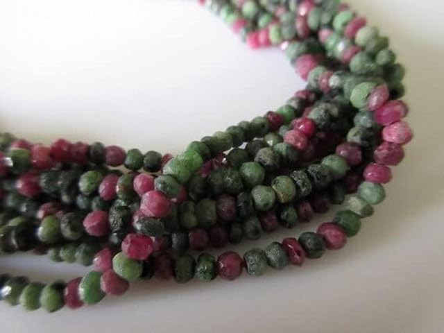 Ruby Zoisite Beads, Faceted Rondelle Beads, 4mm Gemstone Beads, 13.5 Inch lot of 5 Strands Chik-STRD- 93141