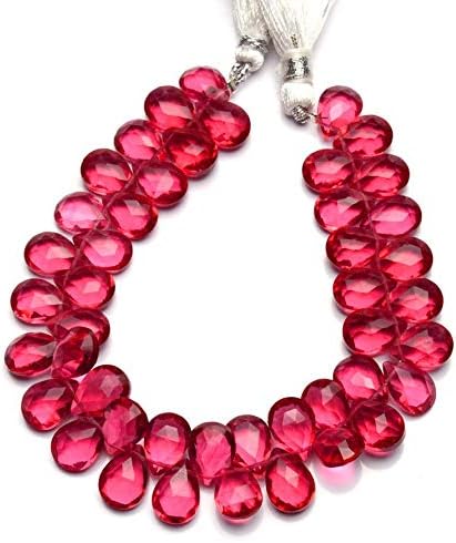 GEMZ 6 inch Strand of Natural Rubellite Tourmaline Quartz pear Shape Faceted Cut Pink Color briollete Beads for DIY Jewelry Making- Earring Necklace Bracelet.