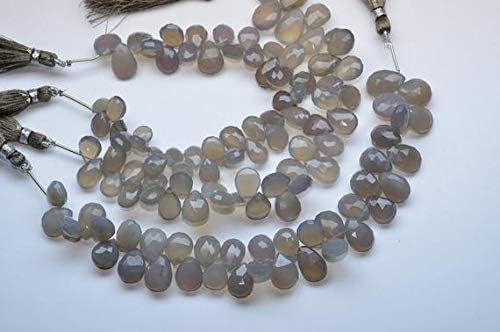 7 Inch-12-14mm-Natural Grey Chalceny Faceted Pear Shape Briolette Beads Strand Code-HIGH-58951