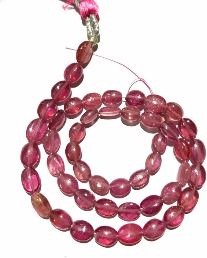 Natural Natural Pink Oval Smooth Beads 5-6 MM 13 inch Long String Jewelry Making Gemstone Beads for Necklace Bracelet