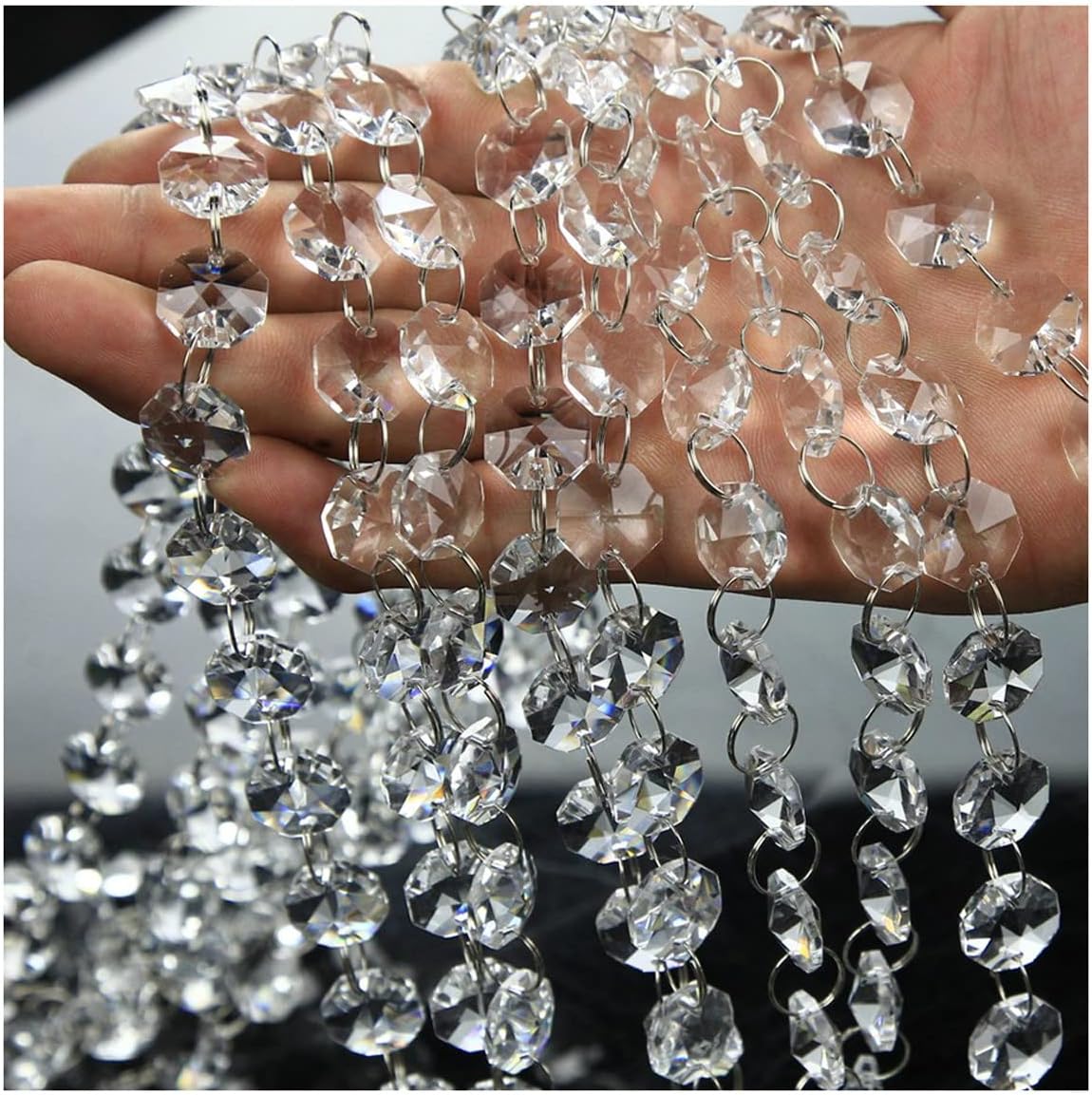 ECYC Ltd 328 FT Glass Crystal Beads Chain 14mm Clear Octagon Beads Garland Strands Hanging Beaded Curtain Trim Chandelier Prisms Gem Bead Chain Bead Strings for Home Wedding Christmas Decoration