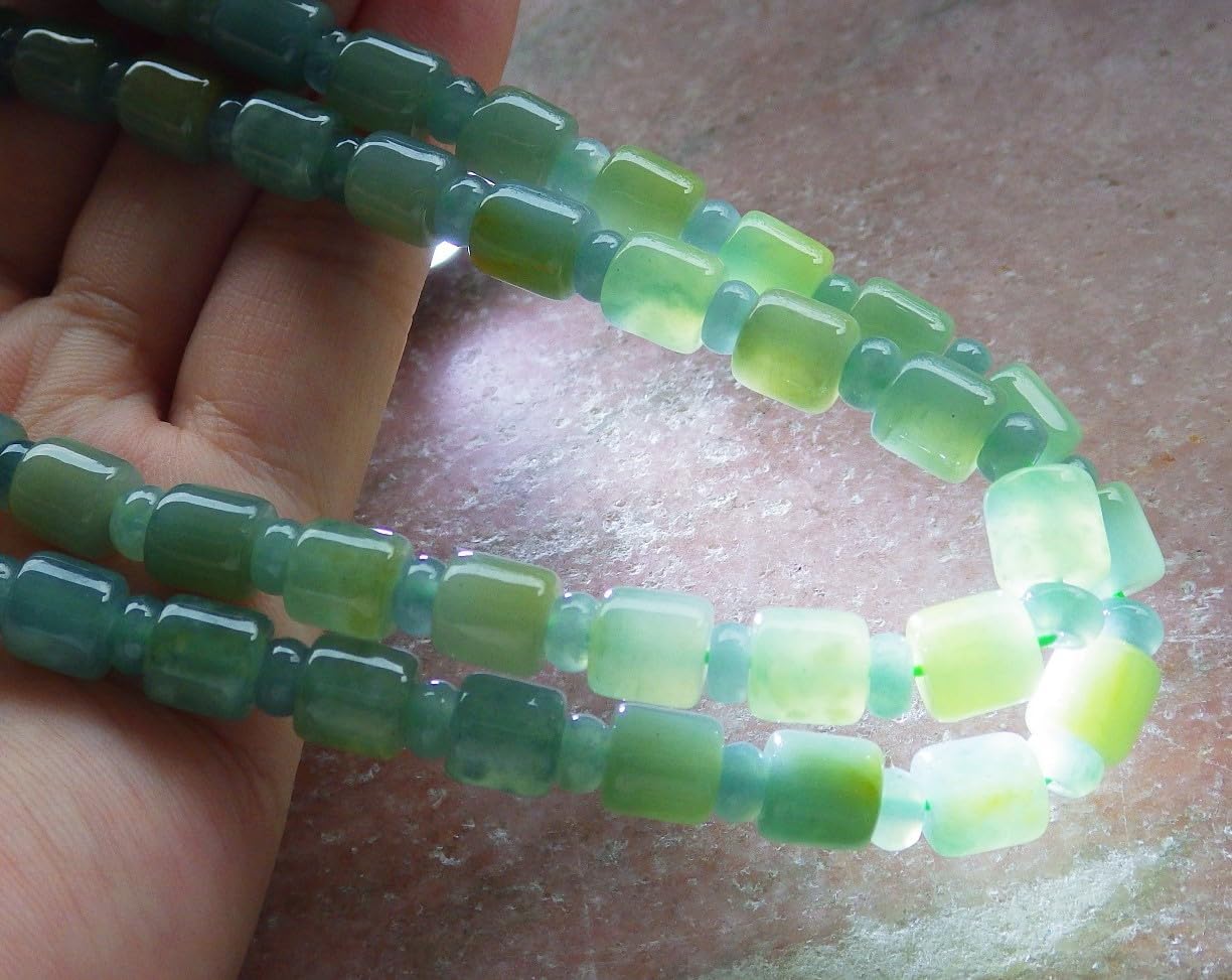 Certified Icy Yellow Green Burma 100% Natural A JADE Jadeite Bead Beads Circle Necklace 25 inches 项链 617389