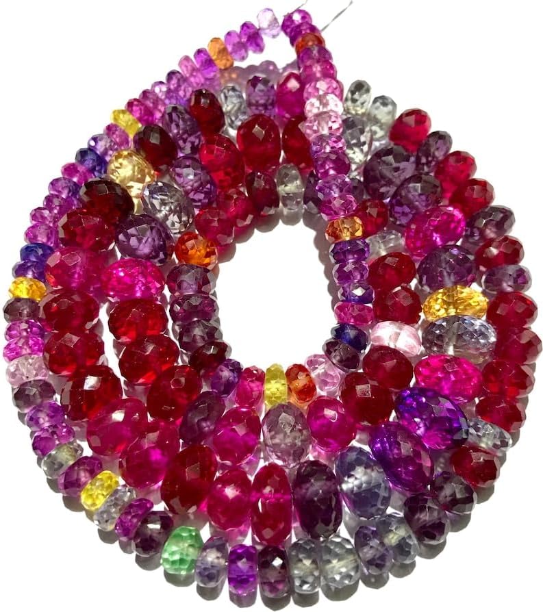 Natural Sapphire, Alexandrite, Ruby roundelle facated Beads 5-10 MM 21 inch Long String Jewelry Making Gemstone Beads for Necklace Bracelet