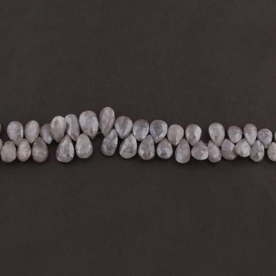 BEADS GEMSTONE 1 Strand Natural Grey Silverite Faceted Briolettes - Pear Drop Beads 10mmx8mm-16mmx9mm 8 Inches Code-HIGH-13450