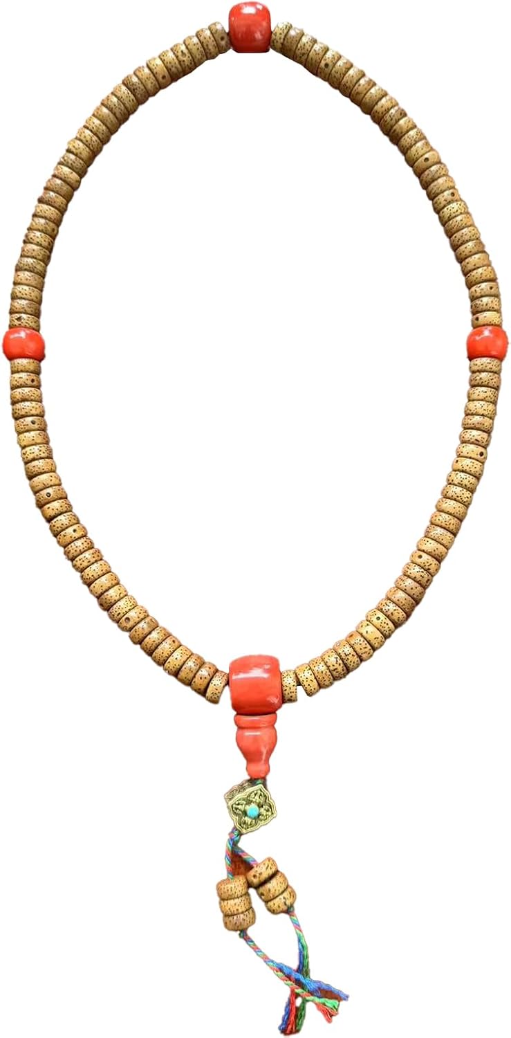 Traditional Tibetan Mala Prayer Beads, 108 Bodhi Seeds with Red Agate Guru Bead, Handcrafted