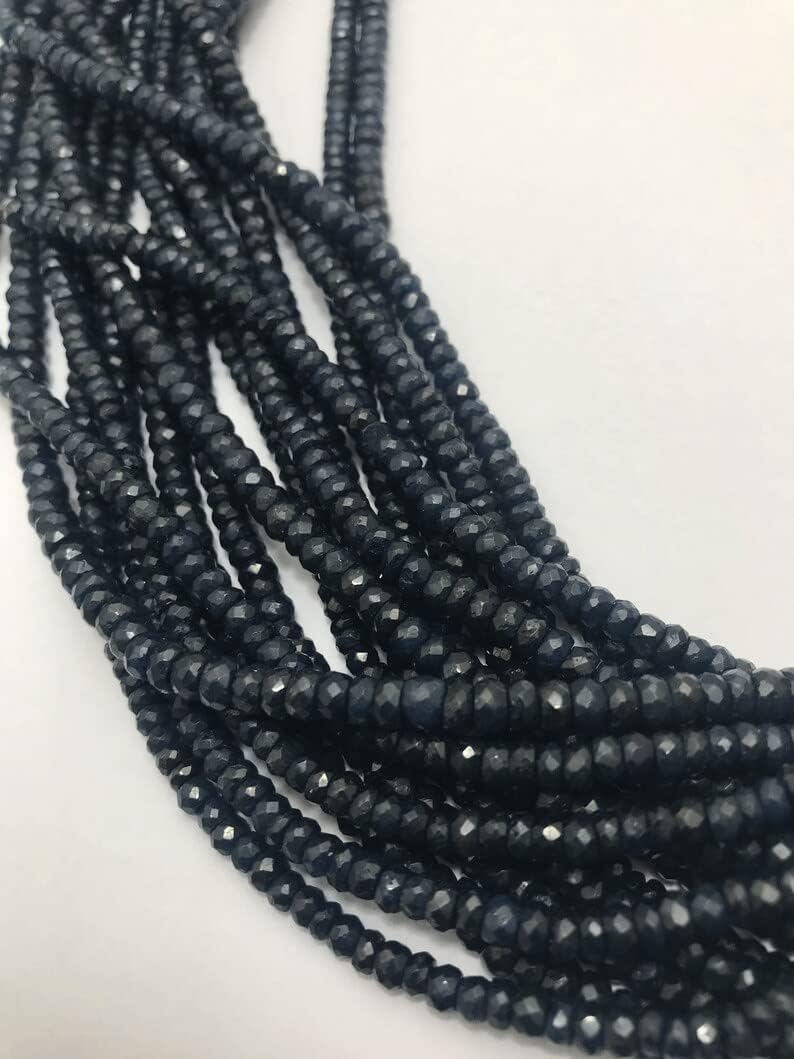 13 inch Strand of Natural gem Blue Sapphire, 4mm Rondelle Faceted Beads for DIY Jewelry Making. | Beads_01999