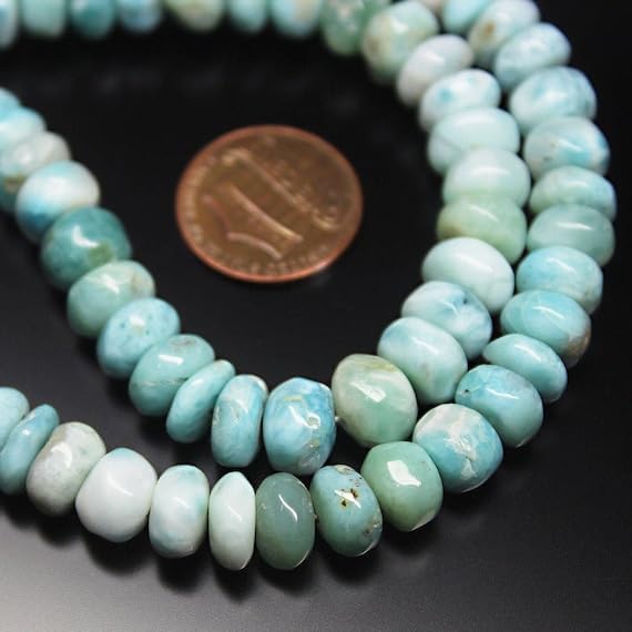 BEADS GEMSTONE Natural Larimar Large Size Smooth Gemstone Rondelle Gemstone Loose Craft Beads Strand 18 Inch Long 9mm Code-HIGH-26254