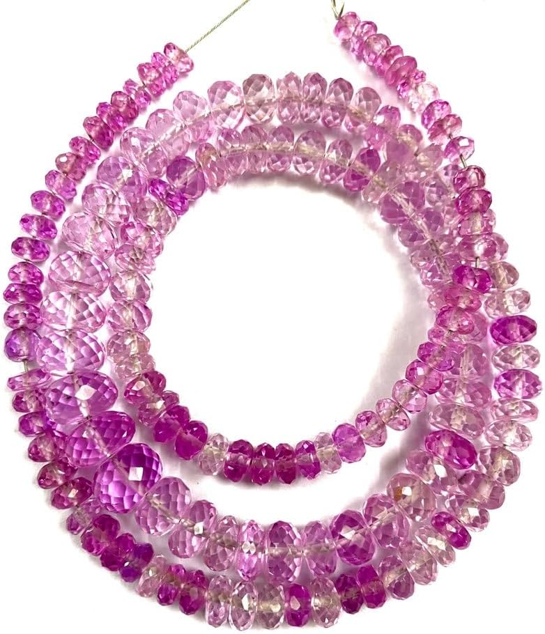Natural Pink Sapphire Corundum roundelle facated Beads 5-9 MM 21 inch Long String Jewelry Making Gemstone Beads for Necklace Bracelet
