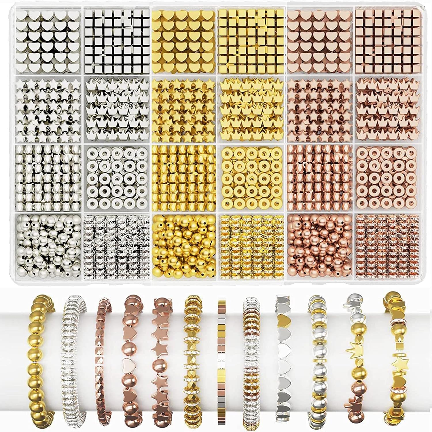1740Pcs Spacer Beads Metal DIY Crafts Supplies Stylish Loose Beads for Pendants Charms Necklace Jewelry Findings Making Beading Supplies