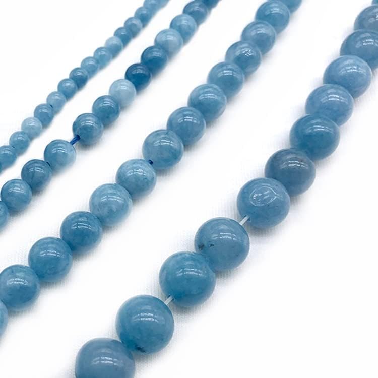 Natural Blue Aquamarin Stone Round Spacer Loose Beads for Jewelry Making Bracelet Necklace (Color : D, Size : 4mm)