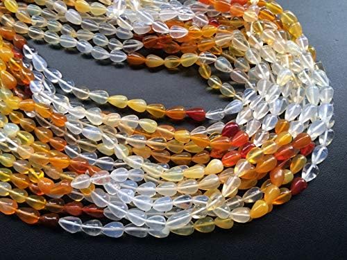 Fire Opal Beads, Mexican Fire Opal Plain Straight Drill Drops, Fire Opal Necklace, 5x8mm - 6x9mm, 13 Inch, 44 Pcs