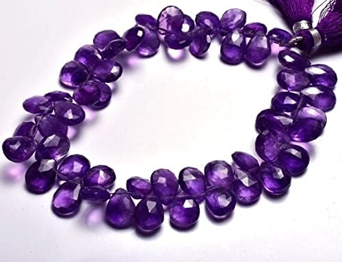 8 inch Strand of Natural Amethyst 10-12mm pear Faceted briolette Beads for DIY Jewelry Making. |BRIO_00232