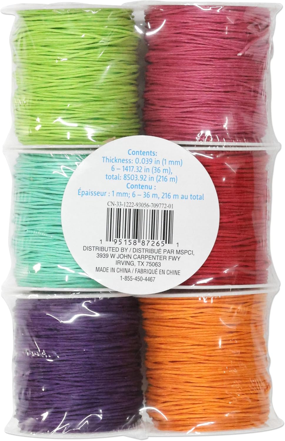 Creatology 1mm Brights Waxed Cording – Assorted Color Polyester Craft Cord for Beading, Jewelry & DIY Projects, 12 Pack