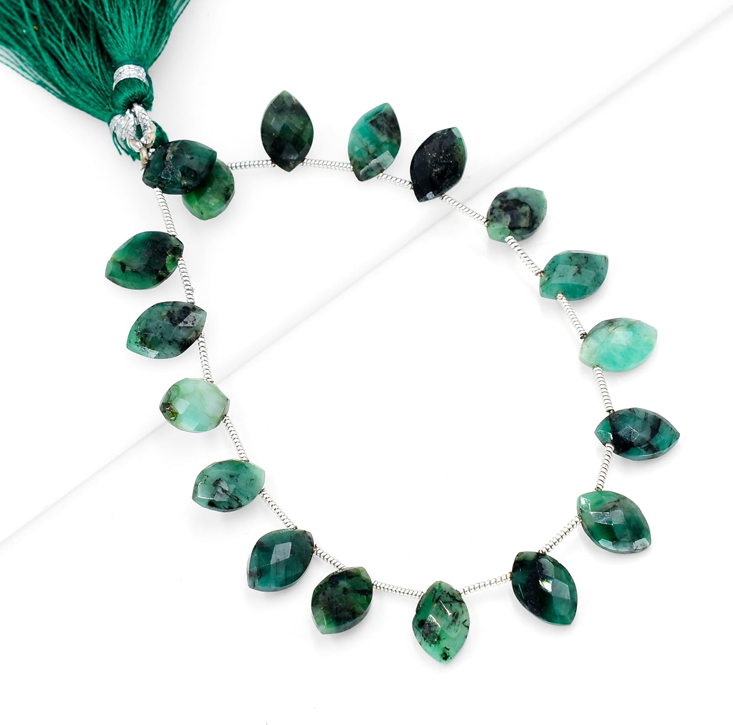 Natural Emerald Gemstone Loose Beads for Jewelry Making DIY Bracelet Necklace 1 Strand of 7X12 to 8X13 mm Marquise Faceted Cut Crystal Stone Briolette Gems Crafting Bead
