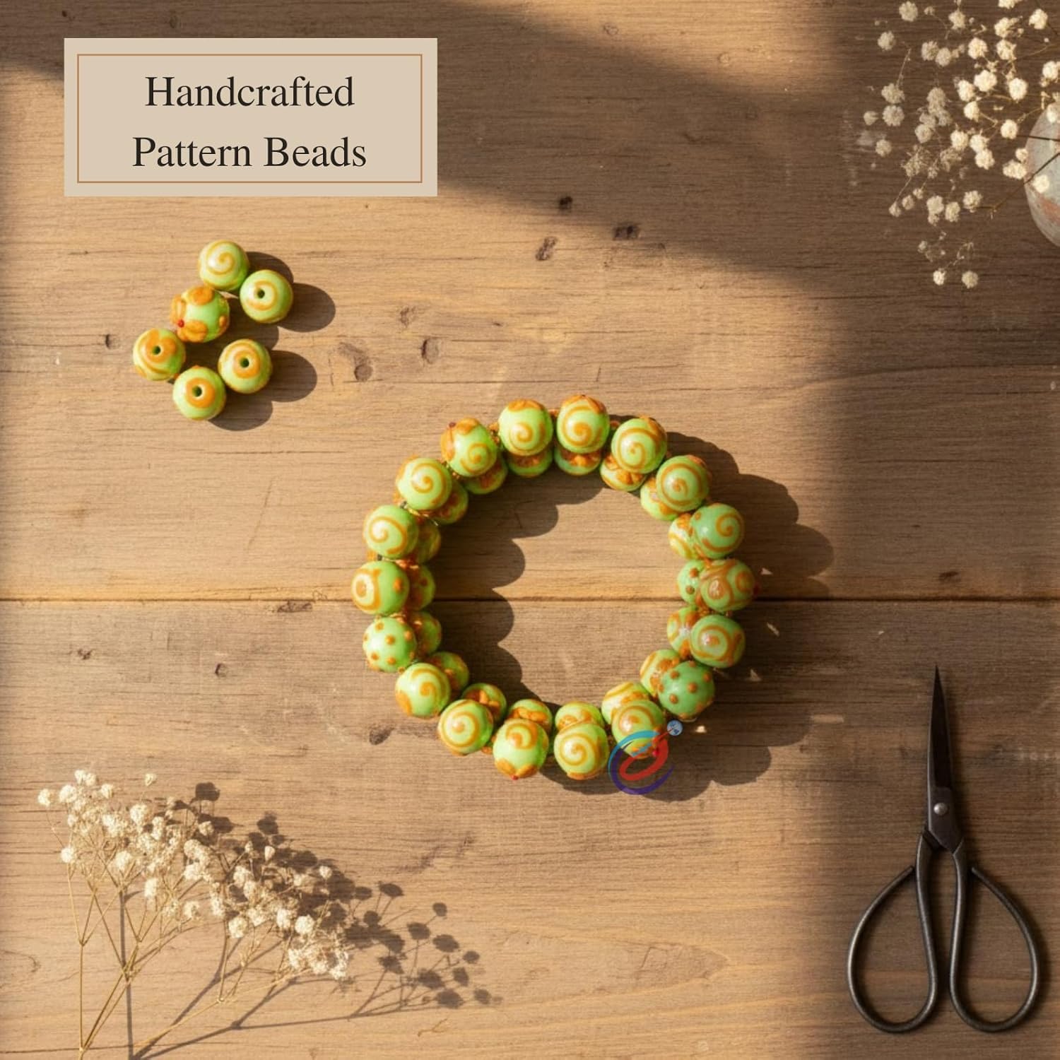 Glossy Light Green & Orange Rondelle Beads 16–18mm | Available in 5 & 10 Strands | Mixed Pattern Acrylic Rondelle Shape Beads for Handmade Jewelry, Bracelets, Necklaces & DIY Craft Projects (10)