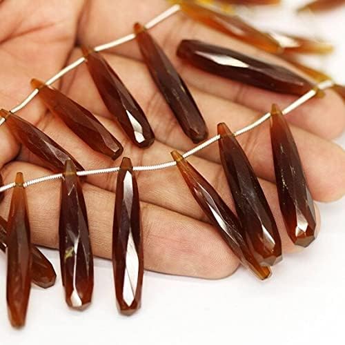 BEADS GEMSTONE Honey Brown Chalceny Faceted Tear Drop Briolette Loose Gemstone Craft Beads Strand 7 Inch Long 23mm 39mm Code-HIGH-21338