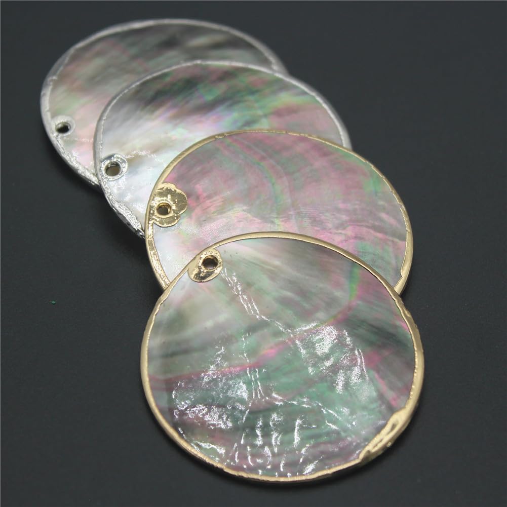 Natural Mop Shell Pendant Mother of Pearl Beads for Jewelry Making DIY Necklace Earrings Handmade Accessories Silver Edge 40mm 100 Pieces