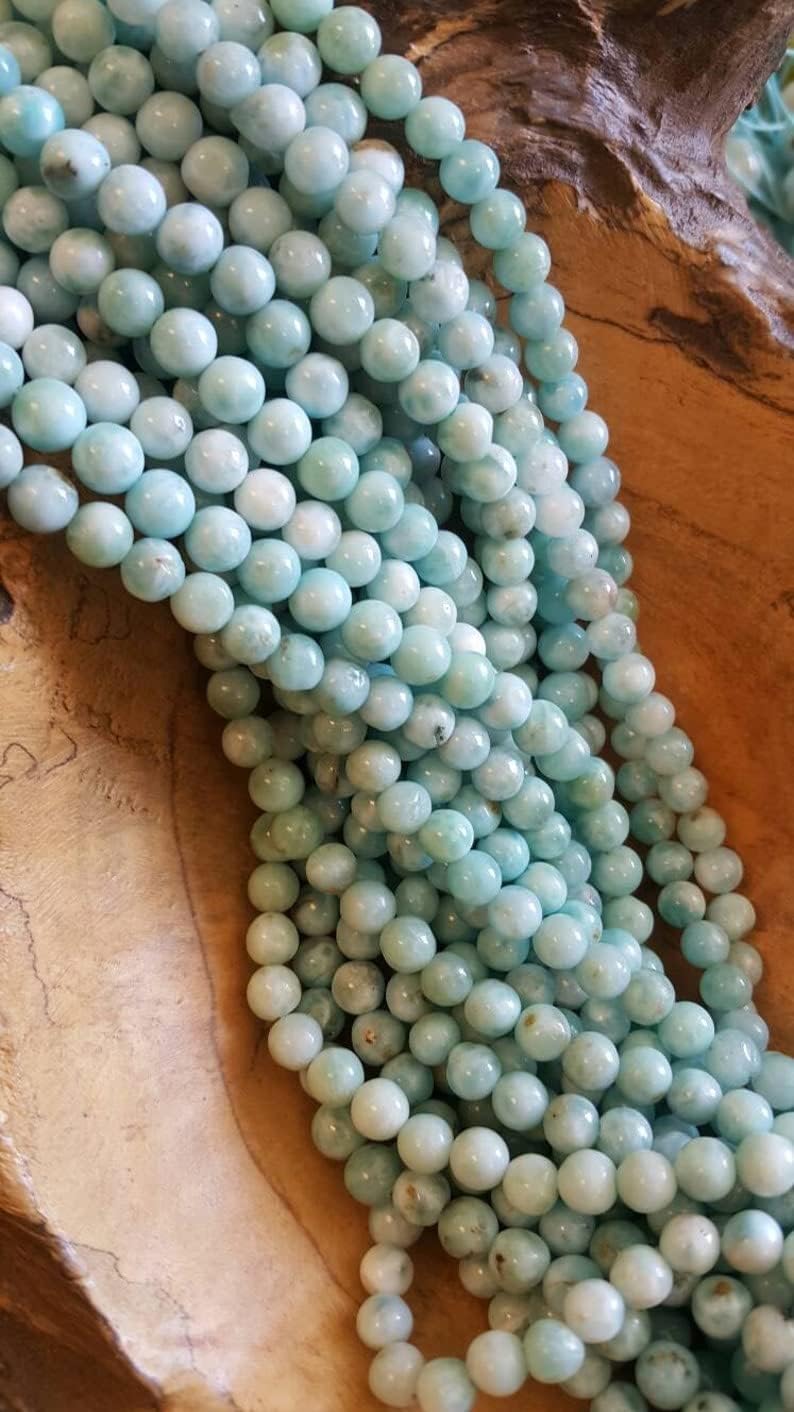 13 inch Strand of Natural gem Larimar, 8mm Round Smooth Beads for DIY Jewelry Making. | Beads_05062