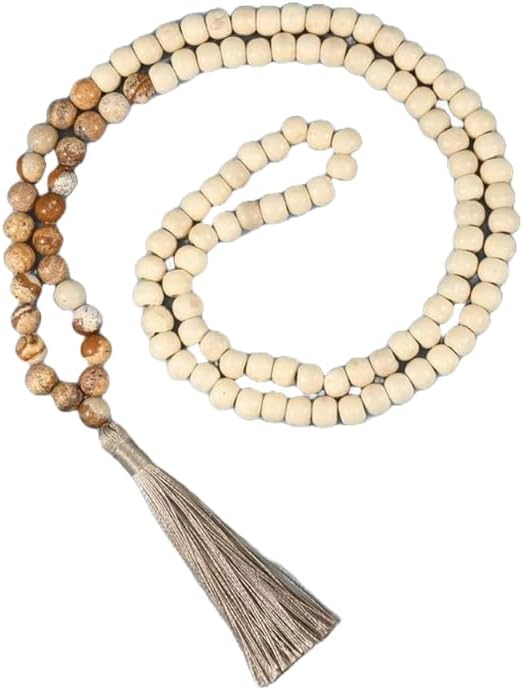 Natural Wooden Beads, picture jasper 8mm 108 Mala Beads, Spiritual, Meditation Beads, Reiki, Japa Mala, Buddhist Prayer Beads, Yoga Bracelet, healing beads LKMALA-RRGU-3704