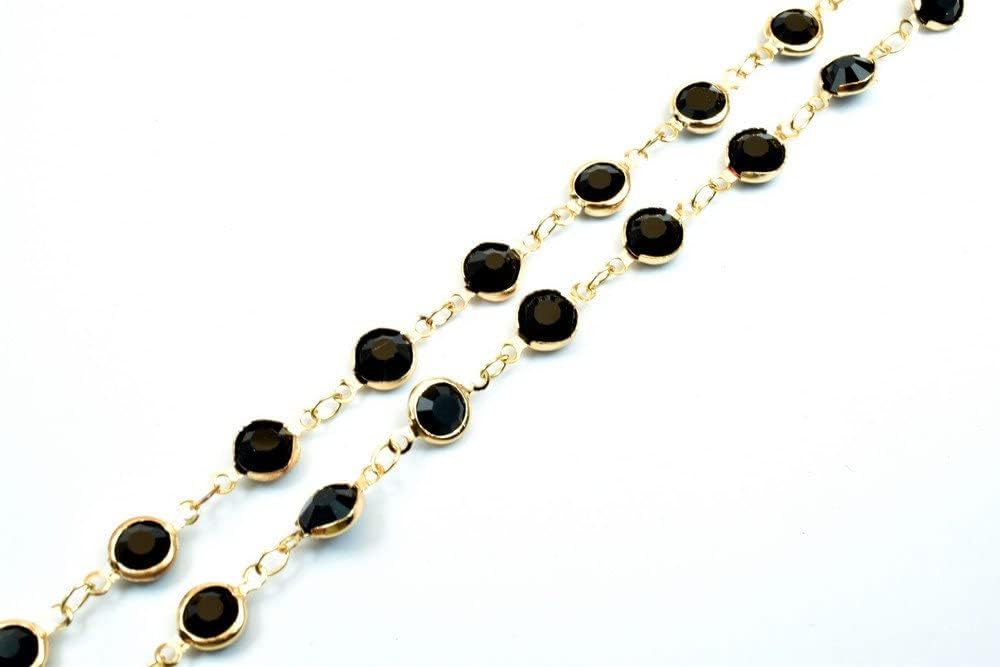 18K Pinky Gold Filled EP Chain Beaded Chain, Cable Chain Rhinestone Width 7mm Thickness 3mm Findings Sold by Foot PGF32