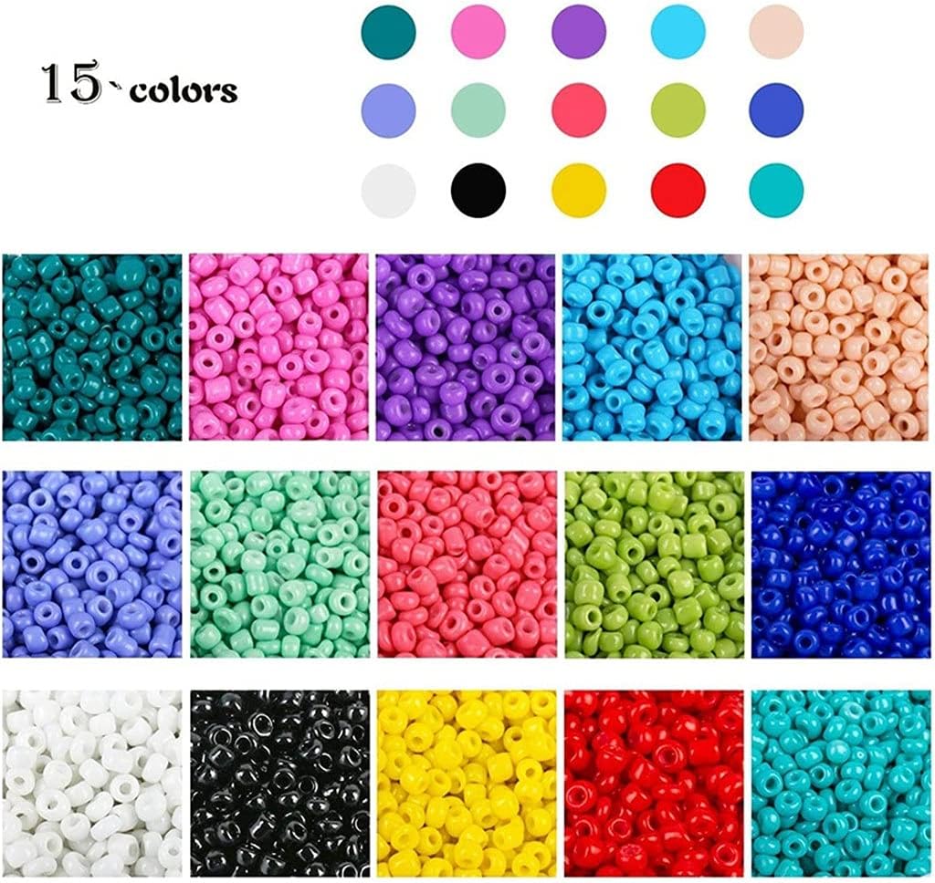 15000Pcs Glass Seed Beads, Mixed Colors Small Beads Assorted Kit Opaque Colors Lustered Loose Spacer Beads