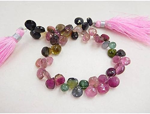 13 inch natural beads strand of 6-8mm faceted heart multi tourmaline gemstone beads for DIY jewelry - necklace, bracelet, earring, ring.