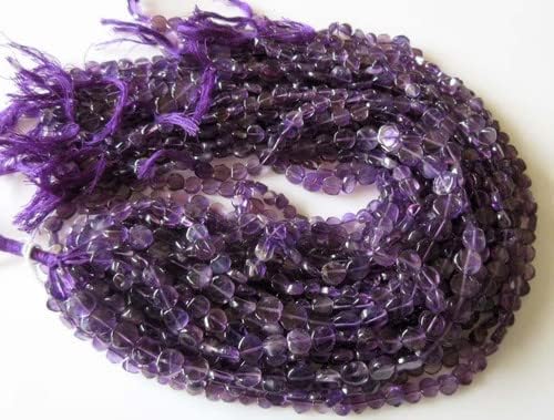 Amethyst Flat Coin Beads, Natural Amethyst Beads, 7mm Beads, 13.5 Inches Each Strand, CHIK-STNRD-34830