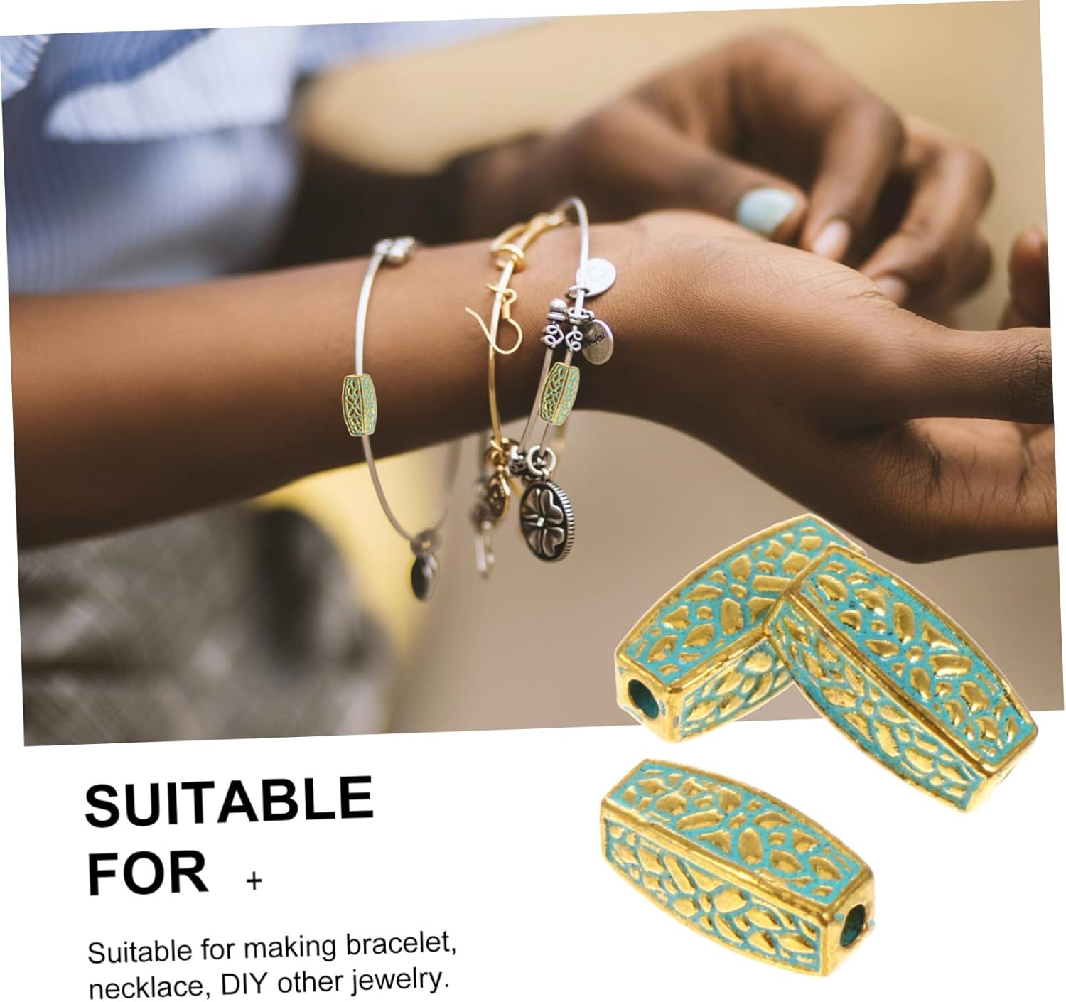 20 Pcs Beaded Beads for Crafts Craft Making Beads DIY Bracelet Beads Green Beads Charm Bracelet Beads Decor Jewelry Beads Beading Kits Tube Stone Loose Beads Kongzhu Necklace Alloy (Green 1.1X0.5CM)