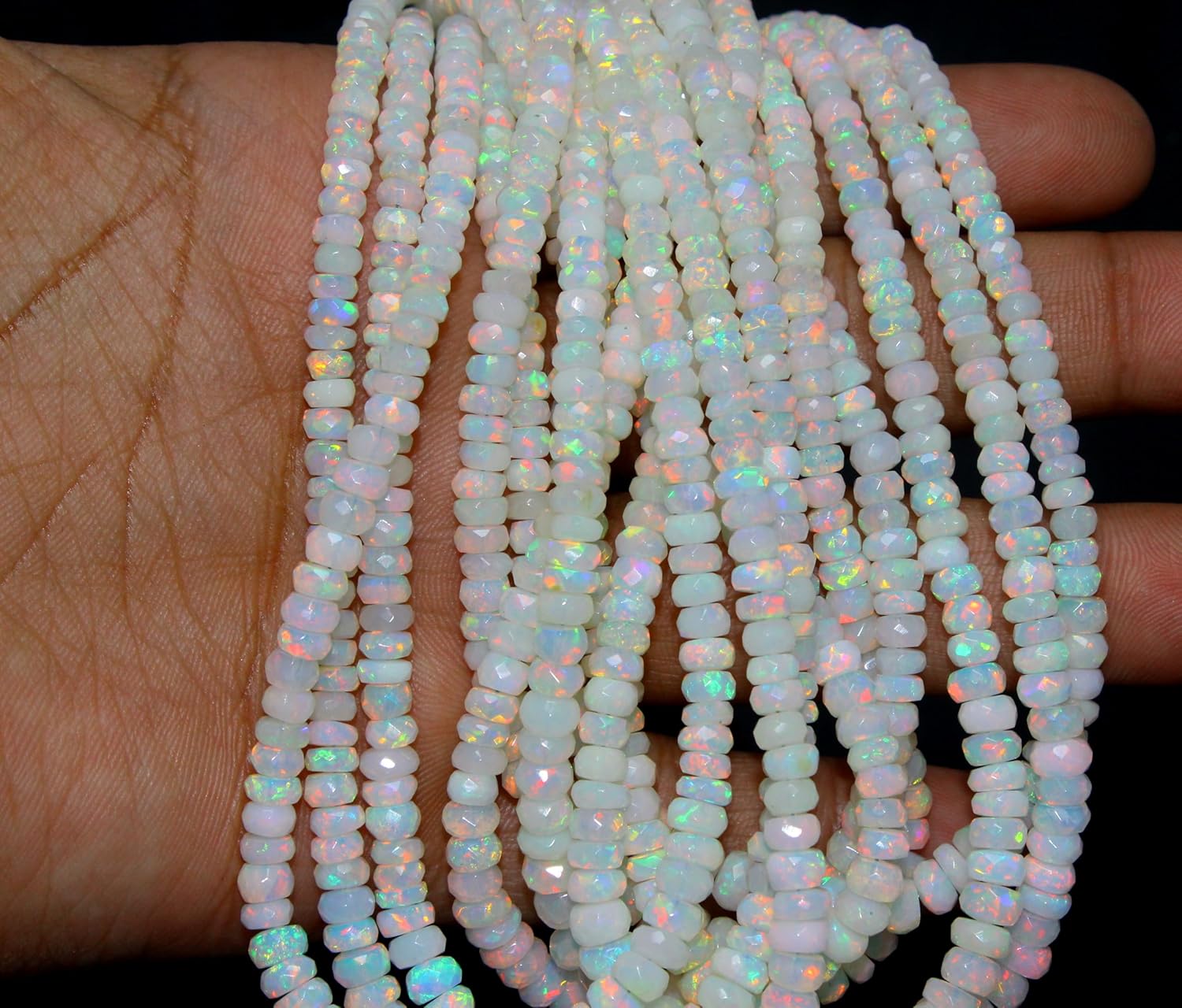 Natural Ethiopian Opal Faceted Rondelle Beads, Iridescent White, 4-5mm, 16 Inch Strand, Precious Gemstone