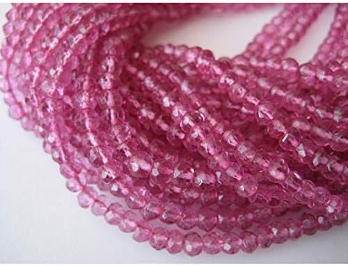 5 Strands, Wholesale Pink Coated Quartz Rondelle, Micro Faceted Rondelle Beads, 4mm Beads, 14 Inches Each Code-HIGH-48935