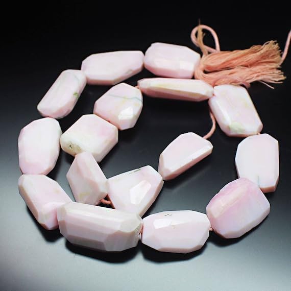 BEADS GEMSTONE Peru Pink Opal Faceted Tumble Nugget Gemstone Loose Craft Beads Strand 10 Inch Long 19mm 31mm Code-HIGH-20763