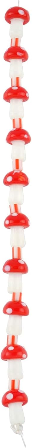 Bead Landing Red Mushroom Lampwork Glass Bead Mix – Handmade with Tube Beads, Assorted Shapes & Sizes for Jewelry Making & Crafts, 12 Pack