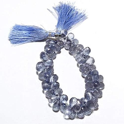 Rock Crystal Coated Briolettes, Micro Faceted Tear Drop Beads, Iolite Color 8x12mm Beads, 8 Inch Strand Code-HIGH-48071