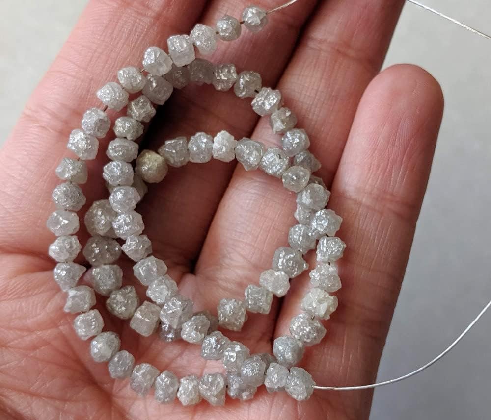 3.5-5.5mm Raw White Gray Diamond Beads, Rough Diamond Beads, White Gray Raw Uncut Diamond Beads for Jewelry (2.5IN To 10IN Options) - PPD500, 3.5-5.5 MM Approx.