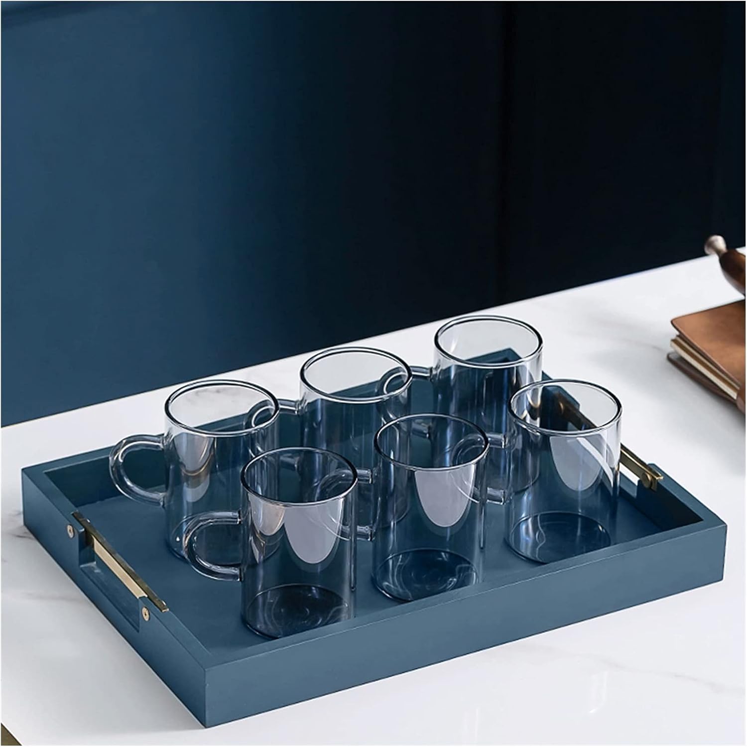 Tray Serving Tray and Platter, Rectangular Wooden Thick Metal Handle Snack Tray, Breakfast Tray, Stylish Farmhouse Decor Serving Platters Serving Trays(A,Medium)