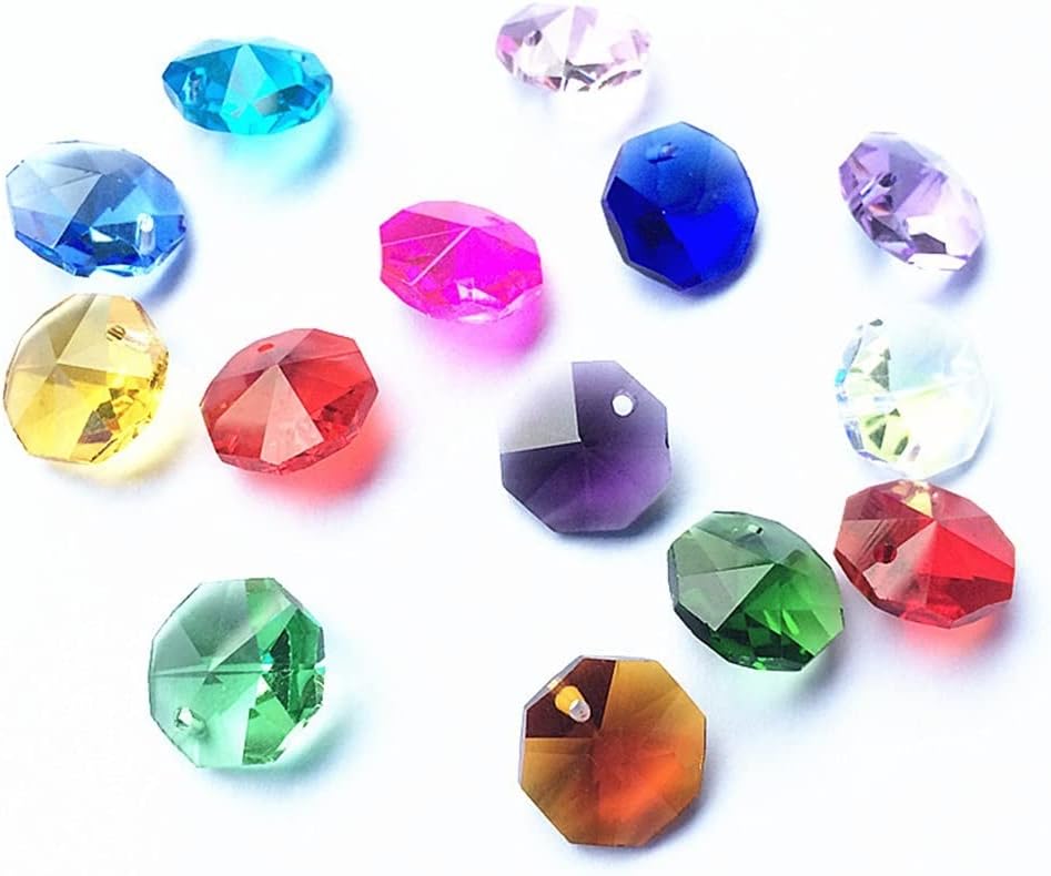 Hanging Crystals Prisms 500pcs/lot Multicolor 14mm Crystal Glass Octagon Beads with 1Hole for Crystal Chandelier Lamp Parts Hangings Crystals for Decoration