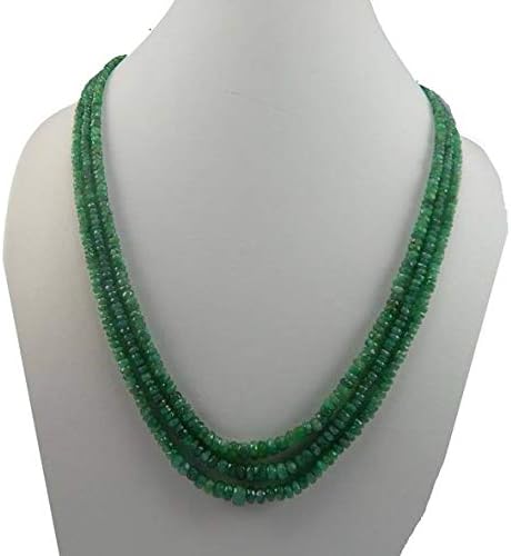 LOVEKUSH LKBEADS Emerald Necklace 18 inch Long,Beads Size 3-7 mm Rondelle Faceted Green Beads 3 Strands Necklace Code-HIGH-47872
