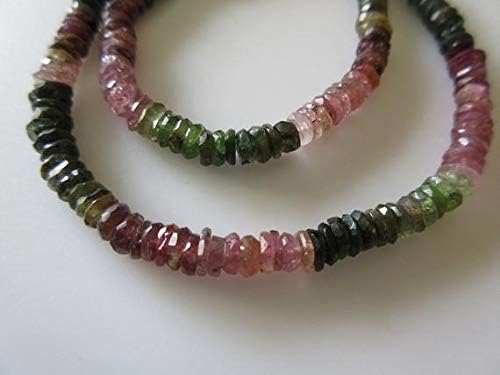 Faceted Tourmaline Heishi Beads, Pink Green Tourmaline Tyre Rondelle Beads, 5.5mm Each, 13.5 Inch Strand Code-HIGH-49589
