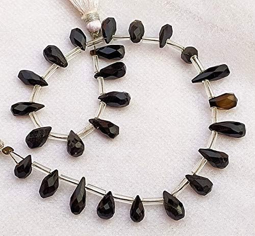 GEMZ 16 inch Strand of Natural Mystic Black Spinel Drop Shape Faceted Cut Black Color briollete Beads for DIY Jewelry Making- Earring Necklace Bracelet.