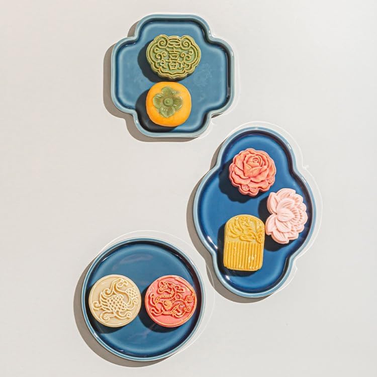 Tray Chinese Tea Snack Tray Small Exquisite Cakes Tray Wedding Dessert Table Decoration Tray Serving Trays(Gray,F)