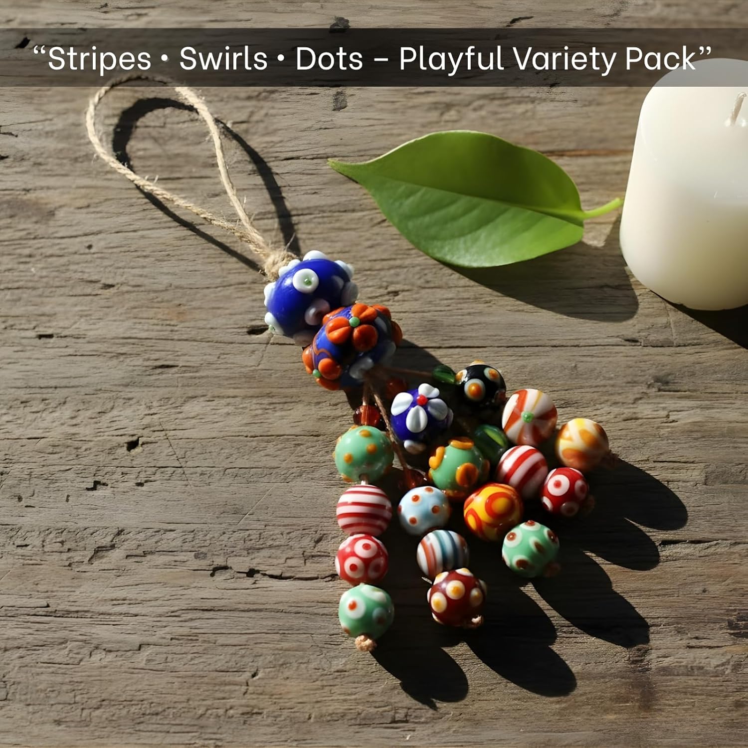 Handcrafted Colorful Glass Beads Set | Mixed Strands with Swirl, Dot & Stripe Patterns | Available in 30 Strands | Artistic Beads for Jewelry Making & DIY Crafts.
