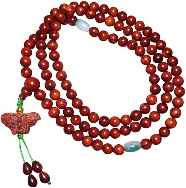 Mascot Wooden Crafts Wood Carving Art Wood Decoration Artwork 破茧化蝶小叶紫檀0.6 * 108颗鸡血红佛珠手串手链念珠 (破茧化蝶小叶紫檀6mm)